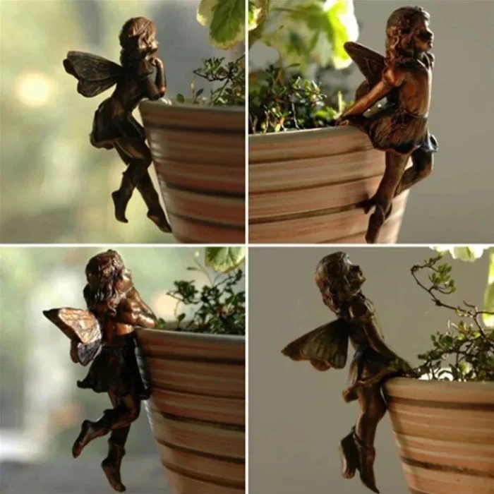 Angel Girl Hanging Cup Resin Decoration - Fairy Pot Huggers with Flower Basket for Garden Design and Decor