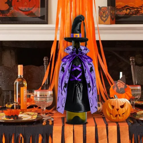 Halloween Wine Bottle Cover – Bloodsucker Cloak & Hat Decoration for Spooky Table Settings & Gifts