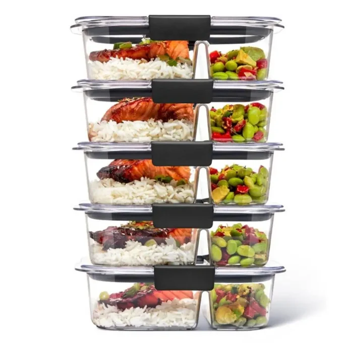 5pk 2.85 Cup Brilliance Meal Prep Containers – 2-Compartment Food Storage, Leakproof, Odor-Resistant, and Easy for Microwaving