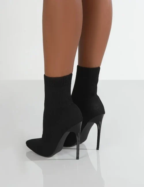 Luxury Women’s Beige Sock Boots – High Heel Stiletto Boots, Exotic Dancer Style, Winter Fashion Stretch Fabric, Plus Sizes Available