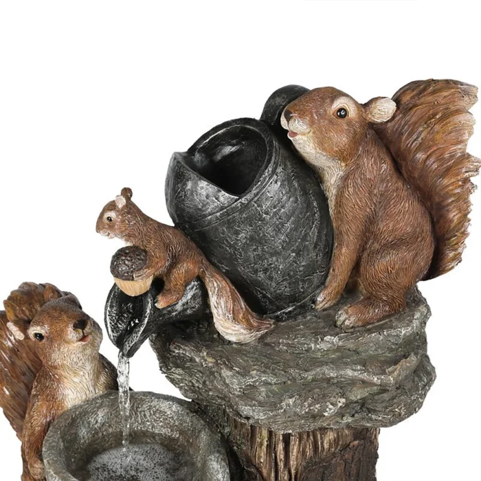 Animal Statue Solar Water Fountain - Squirrel and Duck Resin Sculptures with LED Lights for Outdoor Garden and Yard Decor