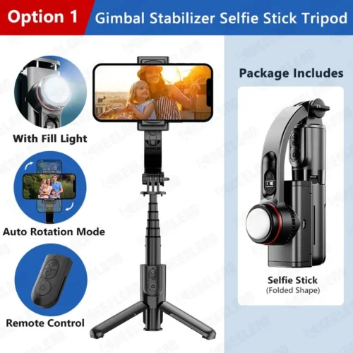 KEELEAD Selfie Stick Gimbal, Extendable Tripod with Fill Light, Bluetooth Remote, Face Recognition