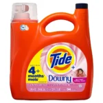 Downy liquid detergent offers Tide's powerful cleaning and freshness plus the color protection of Downy Loaded with softening ingredients that add a smooth layer of comfort to the fibers in your fabrics