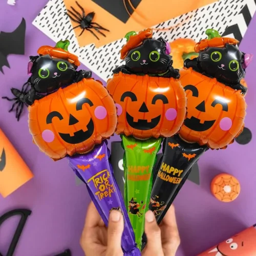 10/30pcs Halloween Balloon Stick Set – Witch, Pumpkin, Cat, and Ghost Balloons - Image 4