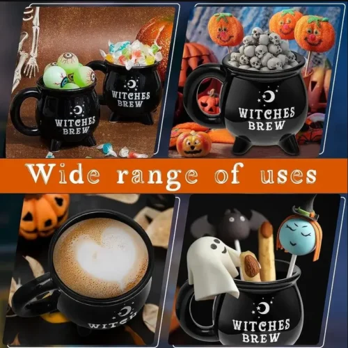Creative Witches Brew Witch Cauldron Coffee Mug – Black Ceramic Coffee Cup - Image 2