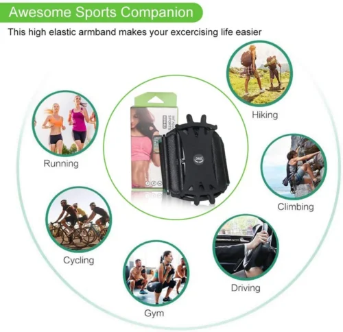 Wristband Phone Holder, 360° Rotating Running Armband with Key Pocket and Earphone Holder
