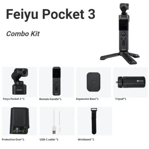 FeiyuTech Feiyu Pocket 3 Cordless Detachable 3-Axis Stabilizer Gimbal Camera | 4K60fps Magnetic AI Tracking with Follow Mode