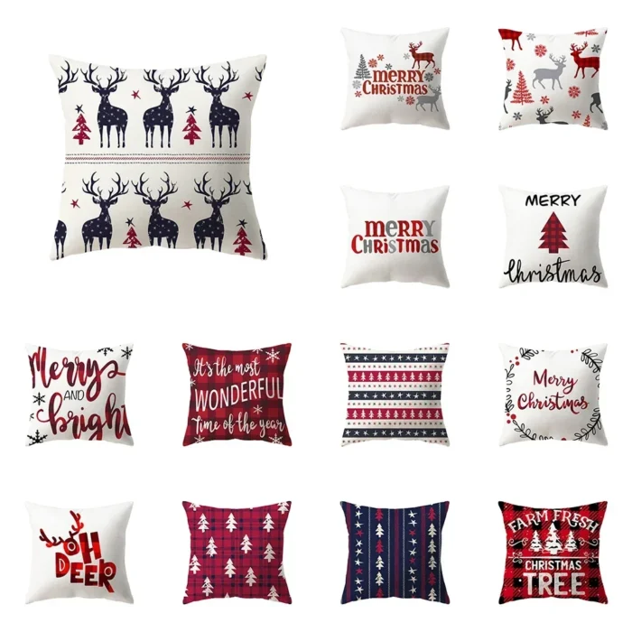 Merry Christmas Decorative Print Pattern Cushion Cover Home Living Room Sofa Decoration Square Polyester Pillow