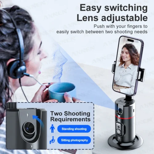 P02 360° Rotation Gimbal Stabilizer, Follow-up Selfie Desktop Face Tracking Gimbal with Remote Control