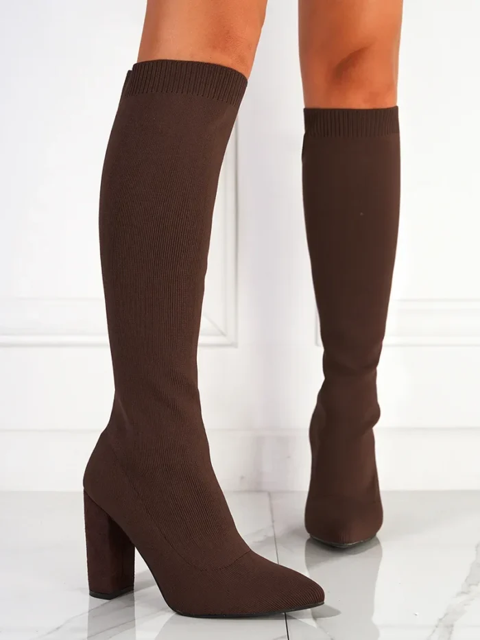 Women's Mesh Knitting Long Boots - High Heels, Knee High Platform Boots, Plus Size 42