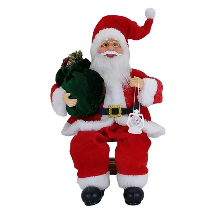 14-inch Sitting Santa Claus Figurine Christmas Figure Decorations Hanging Xmas Tree Ornament Santa Doll Toy Collectible