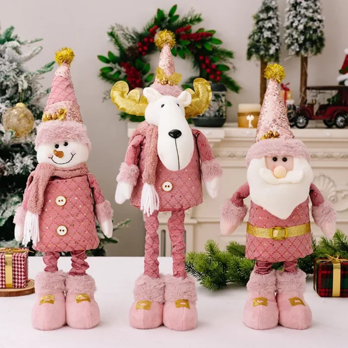 Christmas Pink Santa Claus, Snowman, Reindeer Telescopic Doll – Merry Christmas Decorations for Home, Xmas Ornaments, Kids Gifts