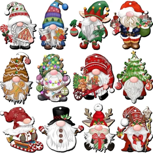 12/24/36pcs Christmas Wooden Hanging Ornaments – Gnome & Santa Pendants for New Year, Room, Coffee Shop, & Bar Decor