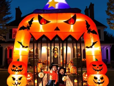 12FT Giant Pumpkin Archway Halloween Inflatable with Built-in LED Lights