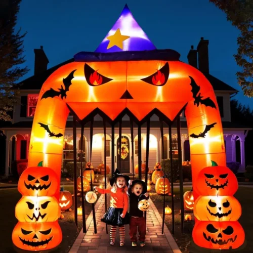 12FT Giant Pumpkin Archway Halloween Inflatable with Built-in LED Lights