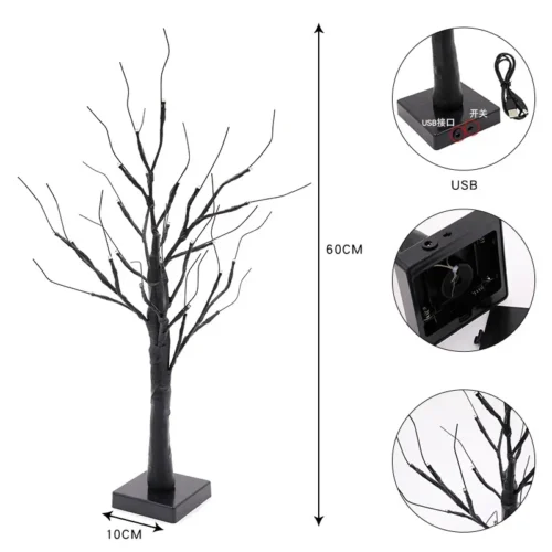 60CM Orange Purple Halloween Adjustable Birch Tree – 24 LED Light