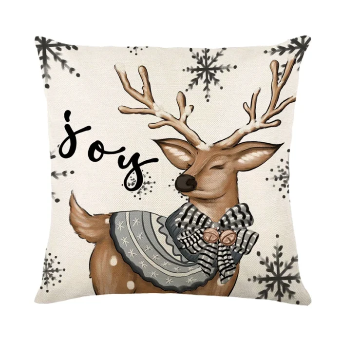 Linen Merry Christmas Pillow Cover – 45x45cm Throw Pillowcase for Winter, Home, Tree, Deer, & Sofa Decorations