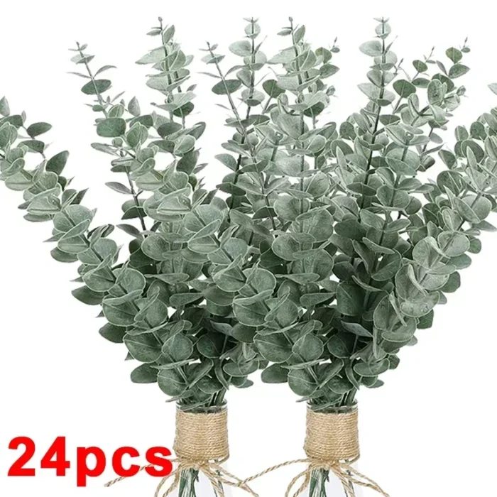 12/24/36 PC Artificial Eucalyptus Leaves – Silk Green Stems for DIY Bouquets, Weddings, Parties, & Home Decor