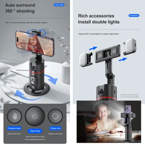 AI Smart Gimbal, 360° Auto Face Tracking, 2-Axis Smartphone Stabilizer with Gesture Control and Remote