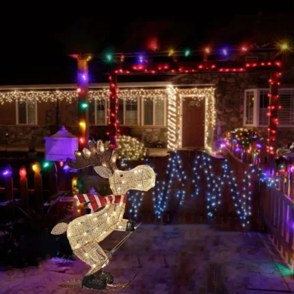 LED Deer Shaped Outdoor Yard Decorations – Christmas Deer with Lights, Snowy Decor for New Year