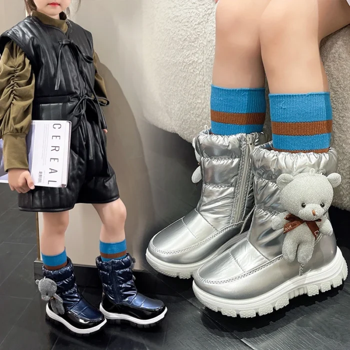 Children's Snow Boots - Plush Warm Baby Winter Silver Boots, Fur-Lined, Waterproof, Antiskid Ankle Boots for Boys and Girls