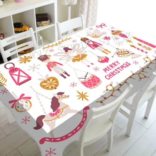 Stylish Nutcracker Snowflake Christmas Tablecloth Winter Kitchen Table Decoration Tablecloth for Holiday Home Party Decoration