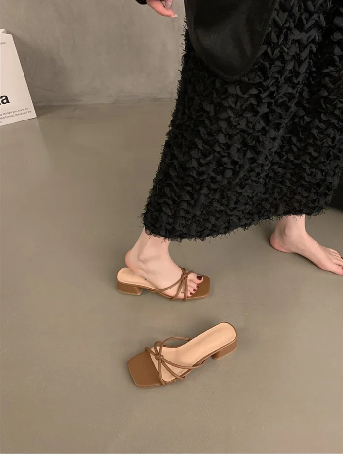 Open Toe Women Slippers - Fashion Narrow Band Slides, Ladies Outdoor Low Heel Sandals, Casual Women's Shoes