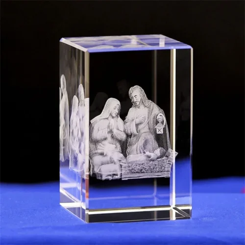 3D K9 Crystal Cube – Christian Jesus Cross & Virgin Mary Figurine, Laser Engraved Home Decor & Religious Gifts for Women - Image 5