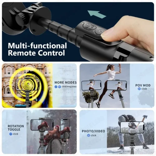KEELEAD Selfie Stick Gimbal, Extendable Tripod with Fill Light, Bluetooth Remote, Face Recognition