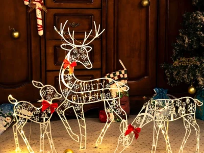 3-Piece Lighted Reindeer Family Set – LED Christmas Decor for Indoor and Outdoor Yard