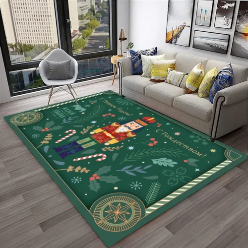 3D Nutcracker Christmas Tree Cartoon Rug – Non-Slip Carpet for Home Living Room, Bedroom, Playroom, and Kids' Decor