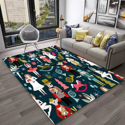 3D Nutcracker Christmas Tree Cartoon Rug – Non-Slip Carpet for Home Living Room, Bedroom, Playroom, and Kids' Decor