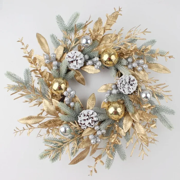 Artificial Christmas Wreath – Rattan Golden Garland for Front Door, Wall Hanging, & Indoor/Outdoor Decor