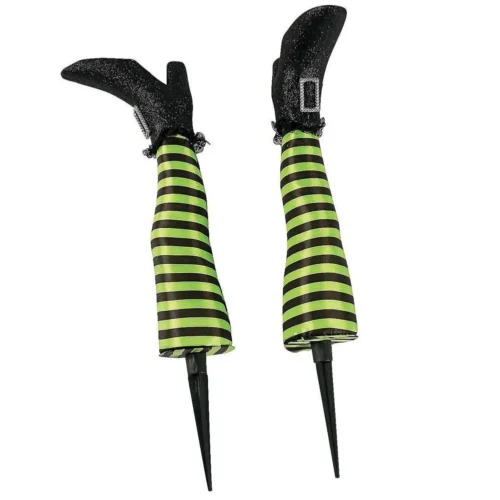 2PCS Halloween Evil Witch Legs Decoration – Upside Down Wicked Wizard Feet with Boot Stake