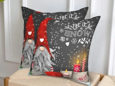 Christmas Throw Cushion Covers 18x18 Inch – Merry Christmas Gnome & Winter Snowflakes Decorative Pillow Covers, Set of 2