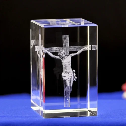 3D K9 Crystal Cube – Christian Jesus Cross & Virgin Mary Figurine, Laser Engraved Home Decor & Religious Gifts for Women - Image 4