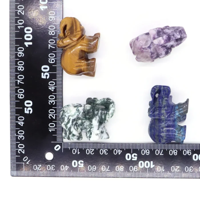 1.5" Elephant Statue - Natural Crystal Rose Quartz, Amethyst, Obsidian Carved Animal Figurines | Home Decor Craft