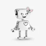 Genuine 925 Sterling Silver "Cute Bella Bot" Charm - A Big Heart and Robot Bead | Fits Pandora Bracelet & Necklace | DIY Jewelry