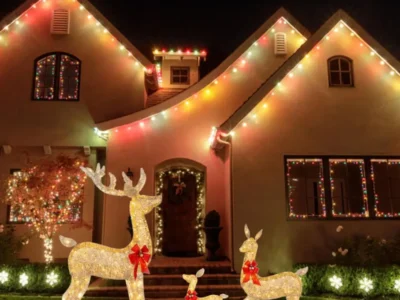 Handmade Gold Christmas Deer Lighting – LED Glowing Glitter Reindeer for Outdoor Yard New Year Decorations
