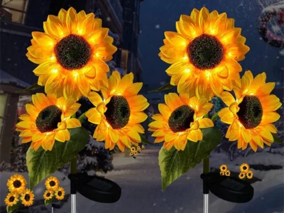 3-Head LED Solar Sunflower Lights - Outdoor Landscape Lamps for Garden, Yard, and Lawn Decor, Christmas Flower Night Lights