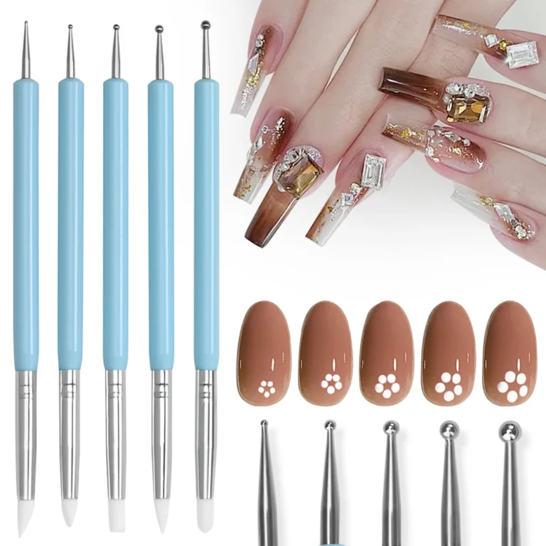 5Pcs/Set Double-Ended Silicone Head Carving & Dotting Pen Set - Stainless Steel Sculpting Tools for Polymer Clay, DIY Gel Manicure