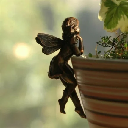 Angel Girl Hanging Cup Resin Decoration - Fairy Pot Huggers with Flower Basket for Garden Design and Decor