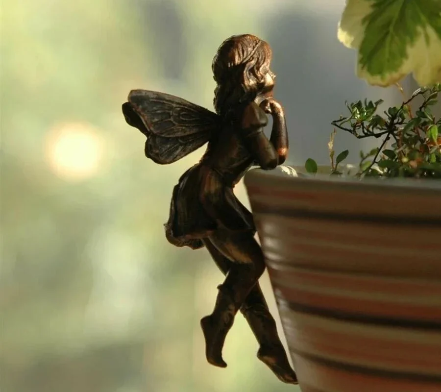 Angel Girl Hanging Cup Resin Decoration - Fairy Pot Huggers with Flower Basket for Garden Design and Decor