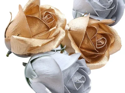 25/50pcs Gold & Silver Artificial Rose Flower Heads - Fake Roses for Wedding, Valentine’s Day, DIY Gifts, and Home Decoration