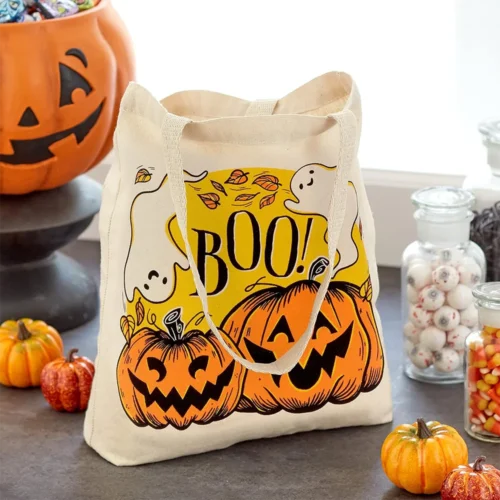 Halloween Tote Bag – Trick or Treat Design with Bats and Spiders