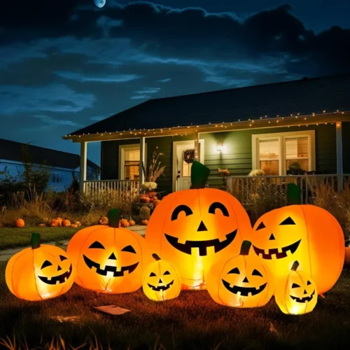 7.5FT Inflatable Halloween Pumpkin Pile with Built-in LED Lights