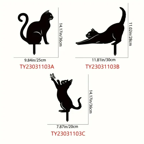 Metal Cat with Butterfly Fence Decoration | Cute Decorative Outdoor Statue for Cat Lovers’ Yard