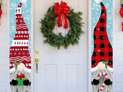 Christmas Porch Sign – Plaid Merry Christmas Door Banner for Home, Yard, & Front Door Navidad Decor