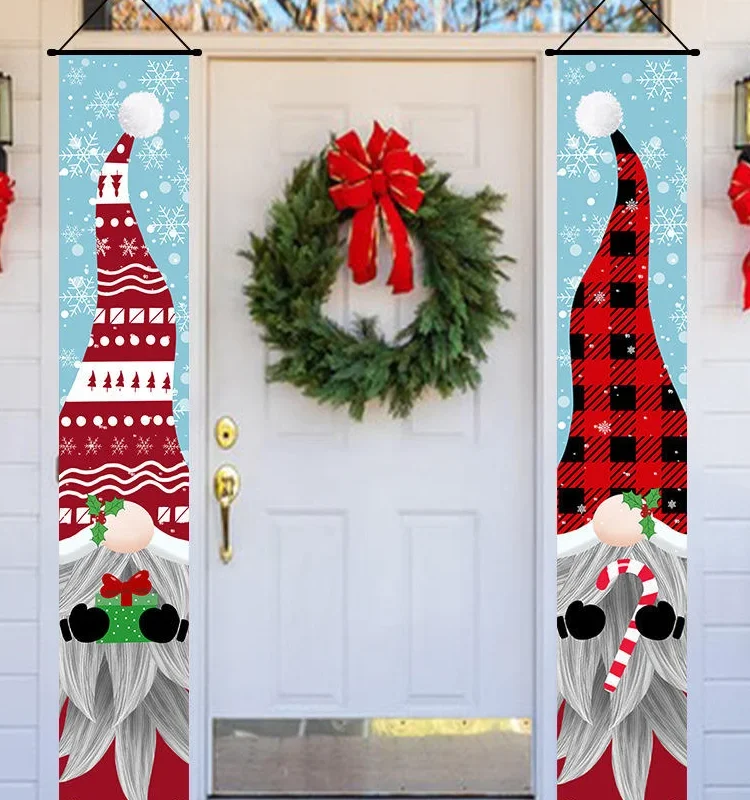 Christmas Porch Sign – Plaid Merry Christmas Door Banner for Home, Yard, & Front Door Navidad Decor