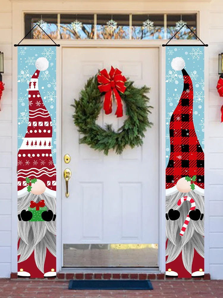 Christmas Porch Sign – Plaid Merry Christmas Door Banner for Home, Yard, & Front Door Navidad Decor